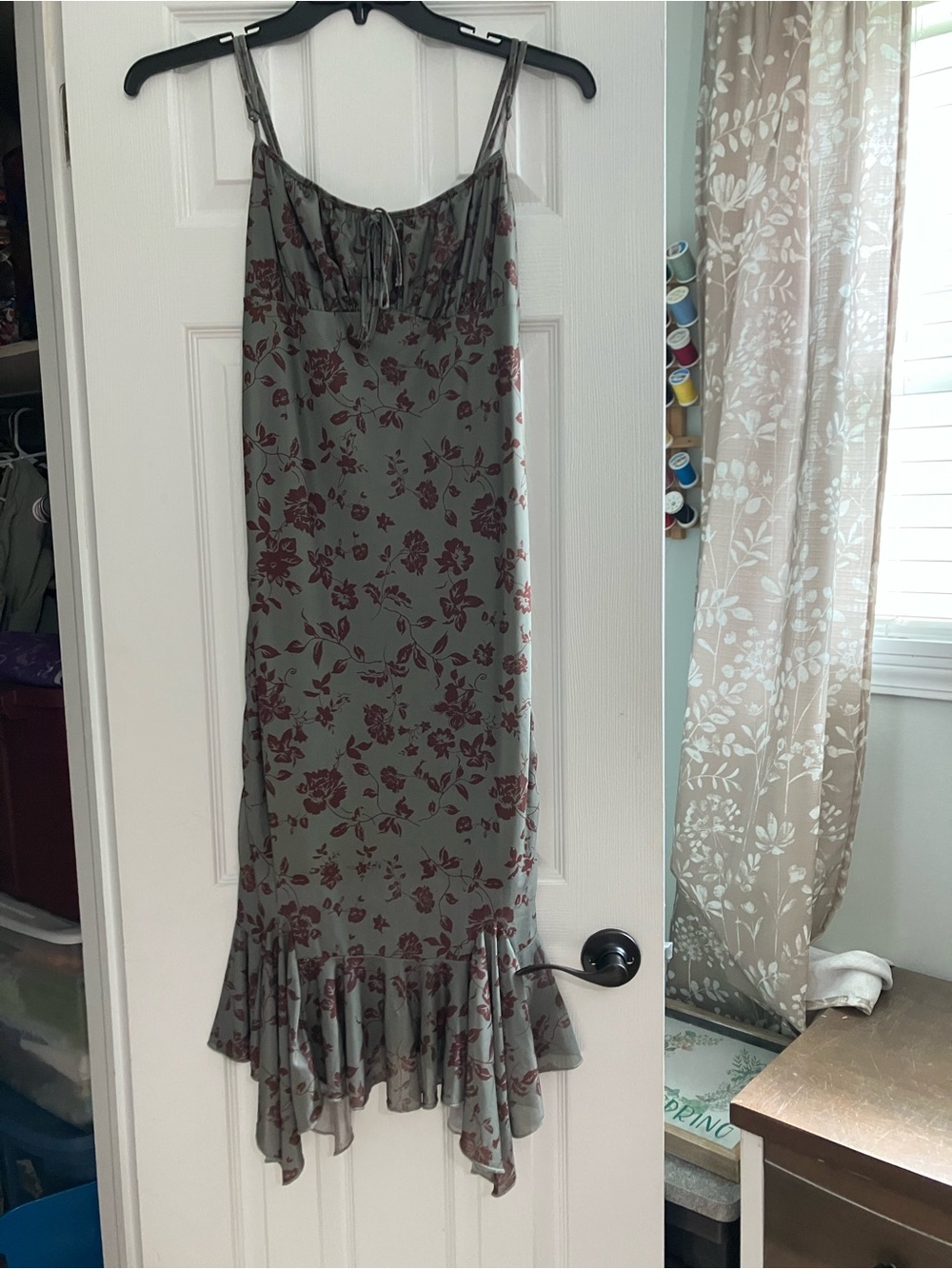 SHEIN y2k Sage Green and Burgundy Floral slip dress